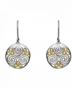 CELTIC TRISKELE EARRINGS IN STERLING SILVER WITH GOLD DETAIL