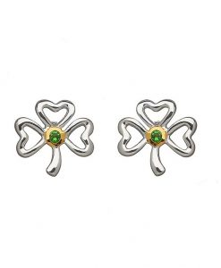 Shamrock Earrings With Emerald Stone