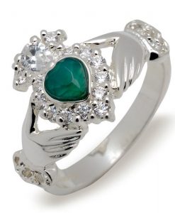 Classic Claddagh Ring With Diamonds And Emerald Heart