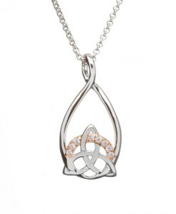 Silver Trinity Pendant With Cz Set In Rose Gold
