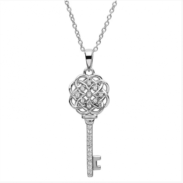 Silver Celtic Key Pendant Embellished With Crystal – Celtic Thunder Store